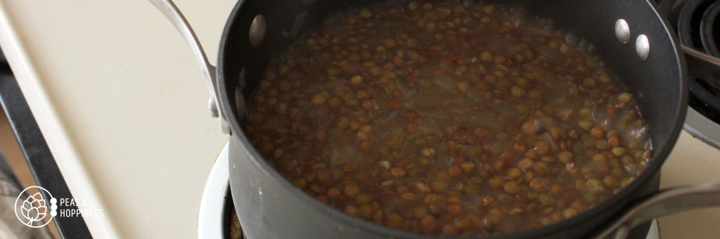 Lentils cooking in saucepan on the stove