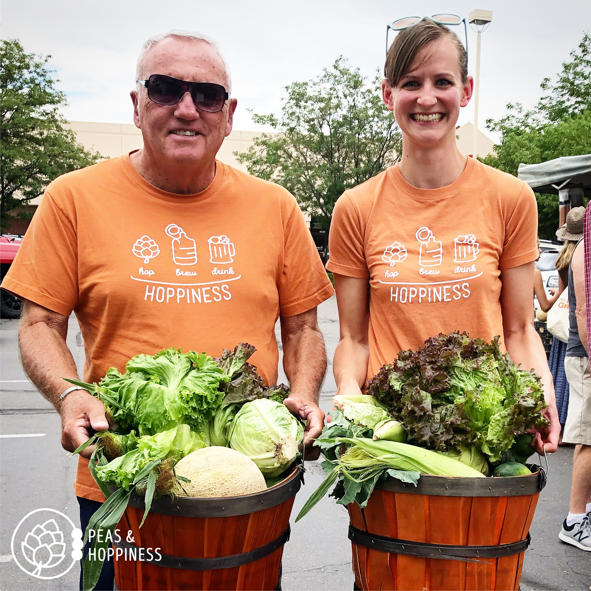 My father-in-law sporting his Hoppiness tee and helping us pick up our CSA baskets!