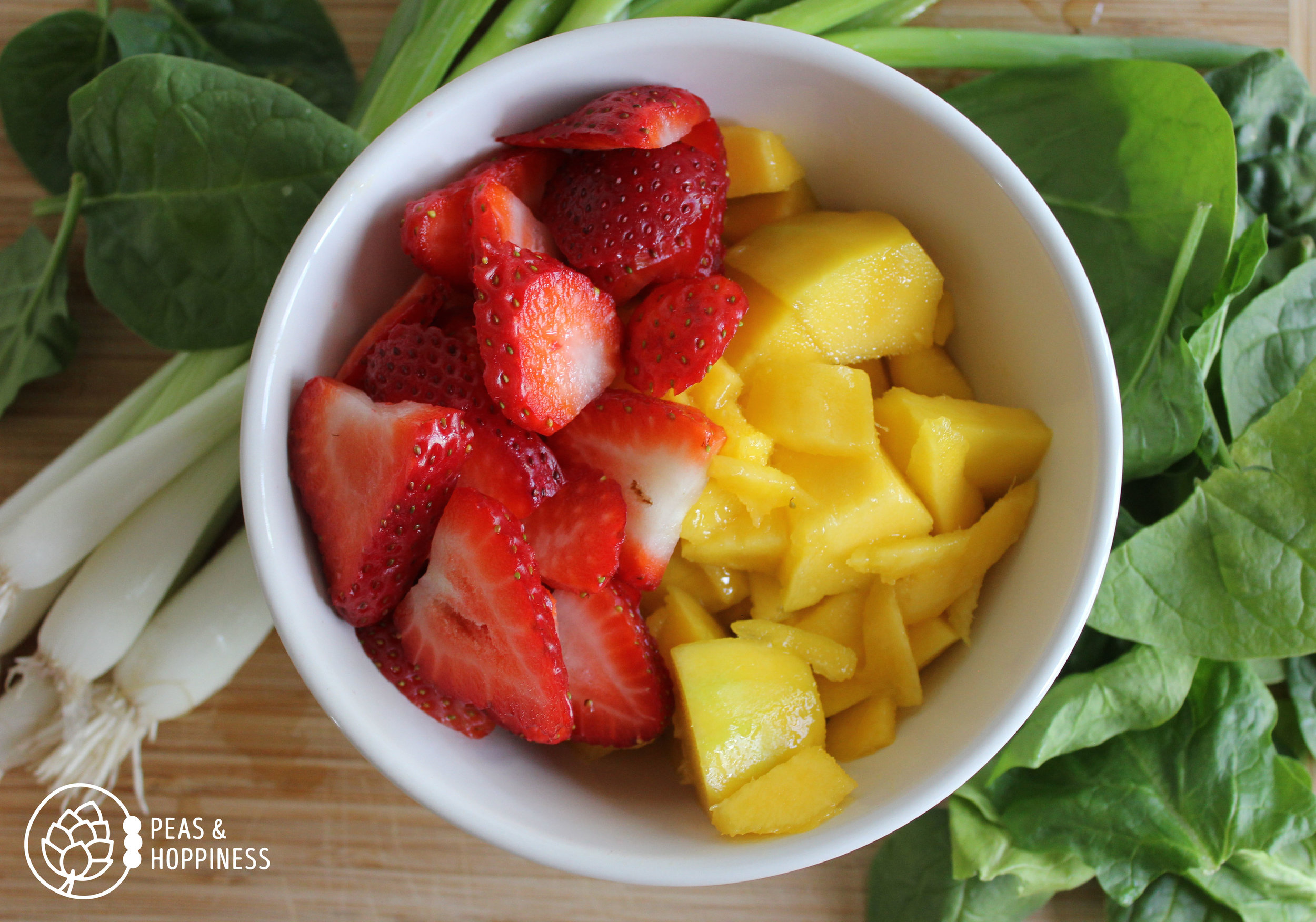 Strawberry Mango Spinach Salad from Peas and Hoppiness - www.peasandhoppiness.com