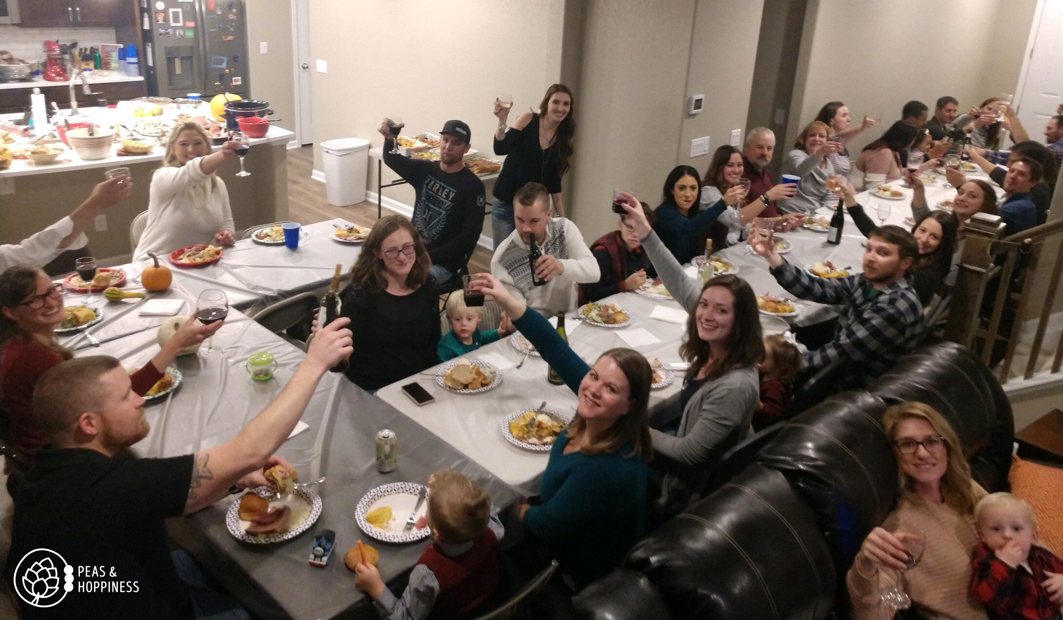 Friendsgiving 2018, in which we somehow fit over 40 people in our house and