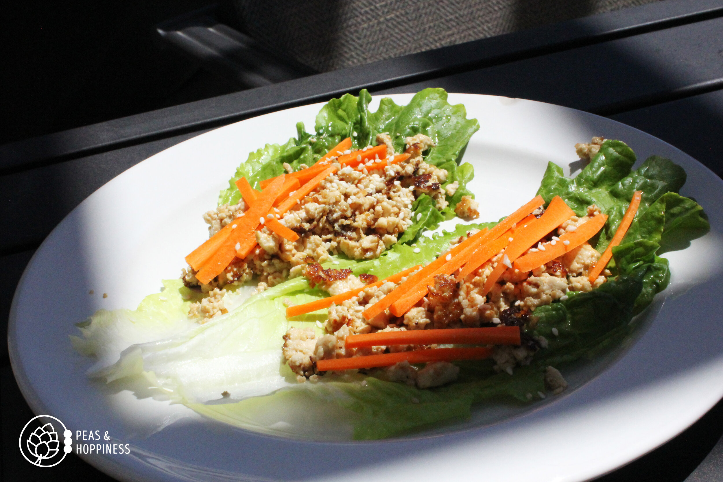 Asian Tofu Lettuce Wraps using tofu crumbles, featured on the Vegetarian Peas &amp; Hoppy Meal Guides. Tofu crumbles are a simple, minimally processed vegan protein which assumes the flavor of whatever you add to it.
