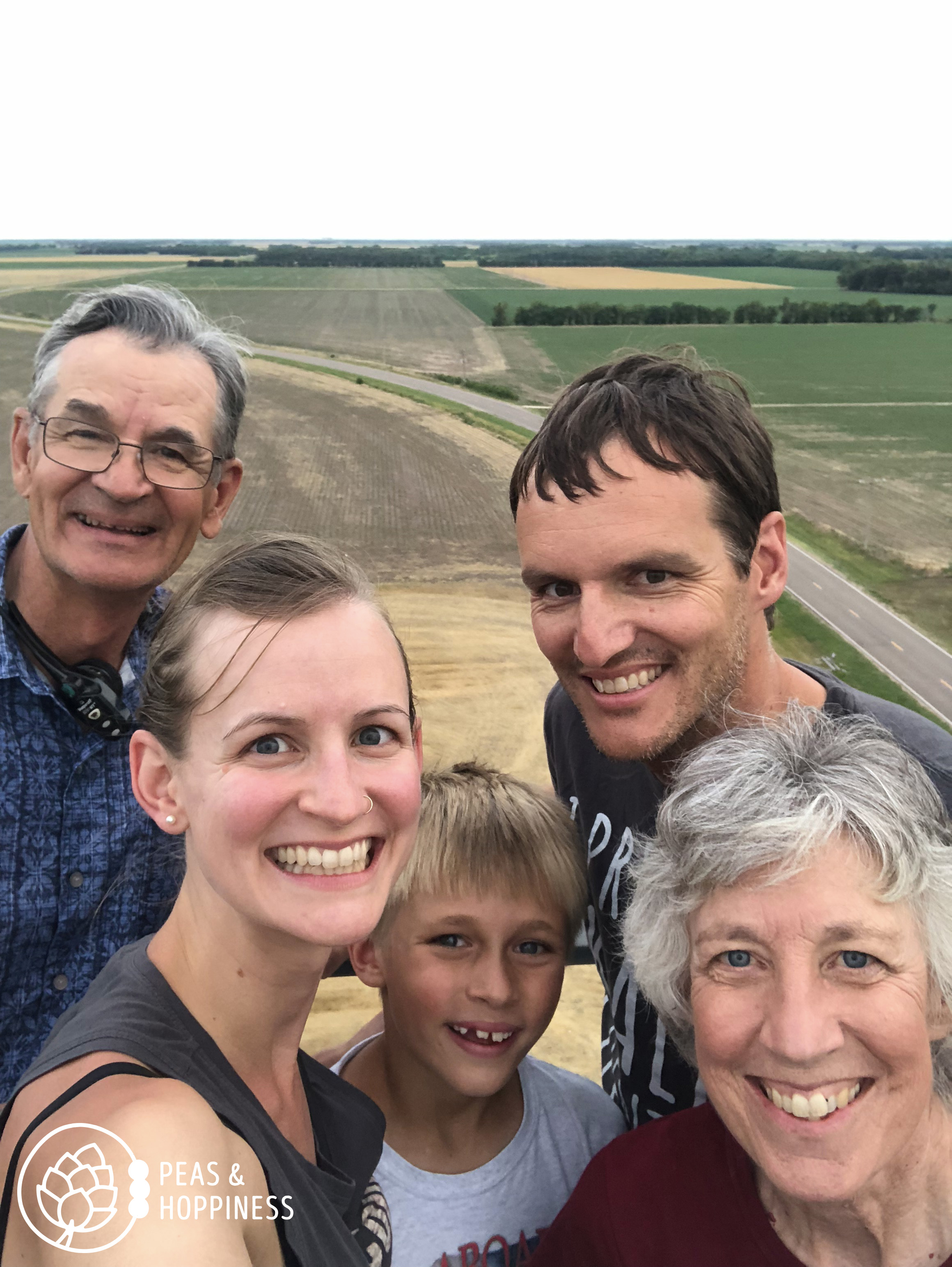 Our kind of entertainment: climbing to the top of my parents’ grain-handling facility with the family!