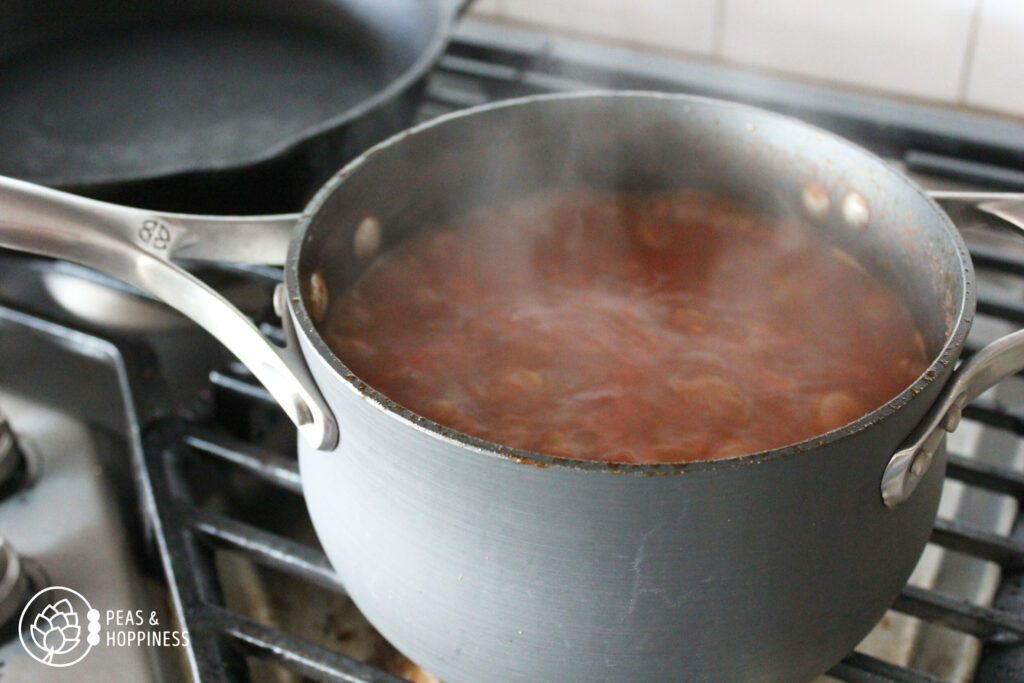 How to Make Lentil Frito Pie: Saucepan of Lentils Cooking on the Stovetop