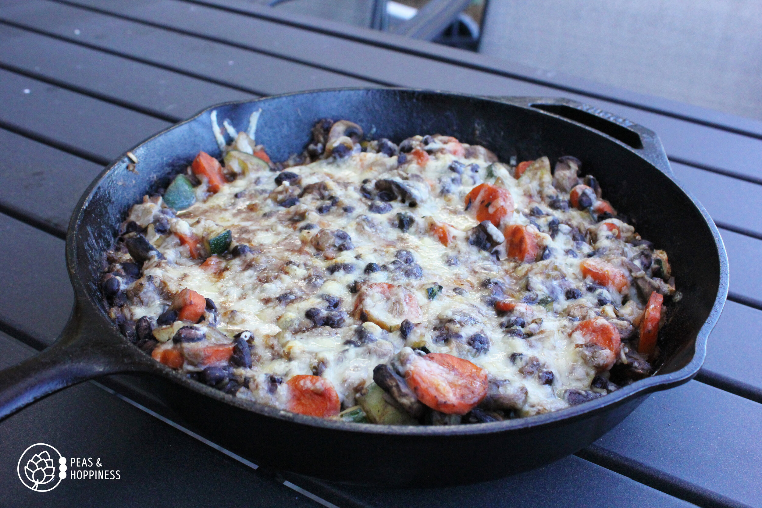 Black Bean &amp; Harvest Vegetable Skillet featured on the Peas &amp; Hoppy Meal Guides, a one-dish meal which can be served as an entree or as a side to round out a flexitarian meal.