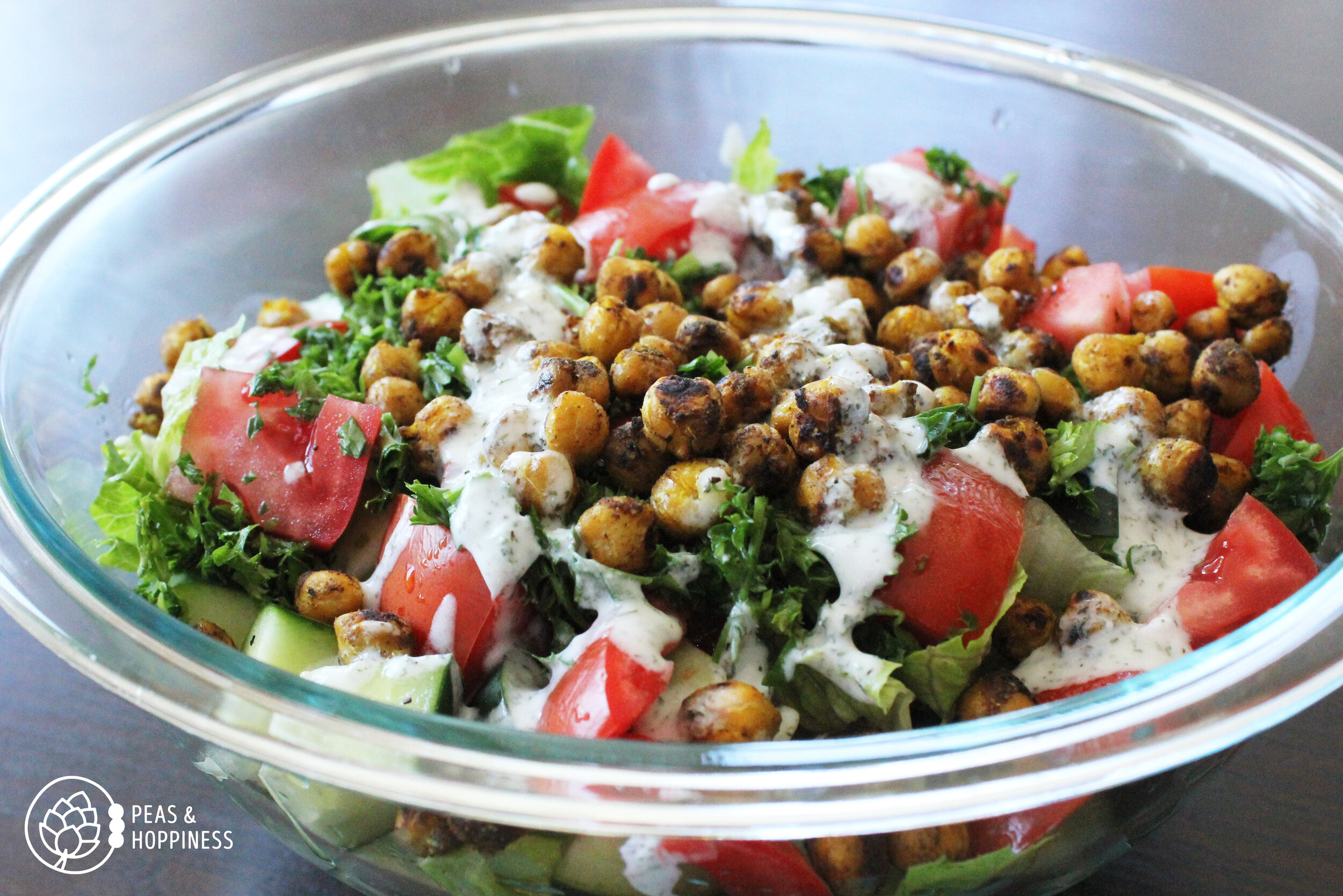 Using chickpeas in place of meat is a delicious, protein-filled way to eat lower on the food chain and reduce the environmental impact of one’s diet. Chickpea Shawarma Bowls featured on the Vegetarian Peas &amp; Hoppy Meal Guide