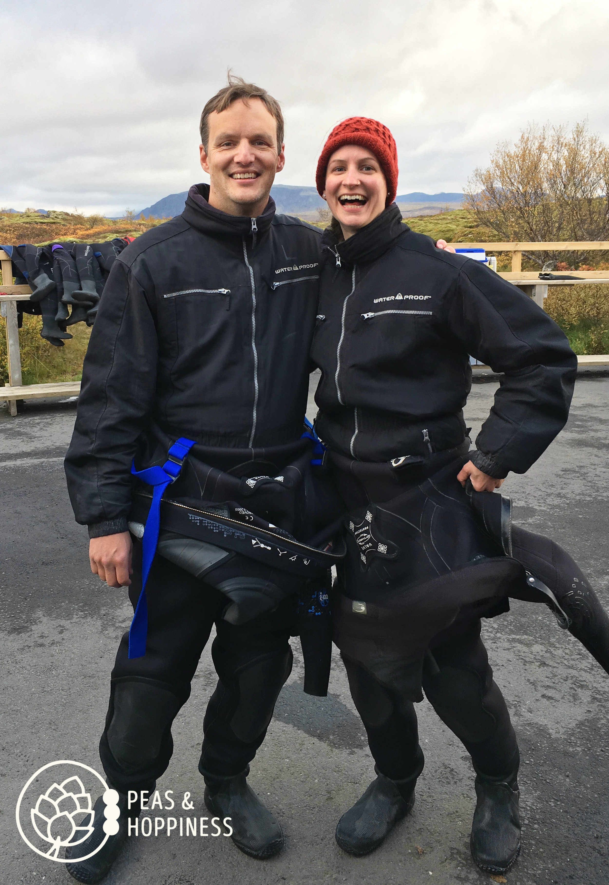 Pat and I gearing up for our snorkel adventure in the Silfra Fissure - in near-freezing glacier water between the Asian and American tectonic plate. Very expensive, but very worth it!
