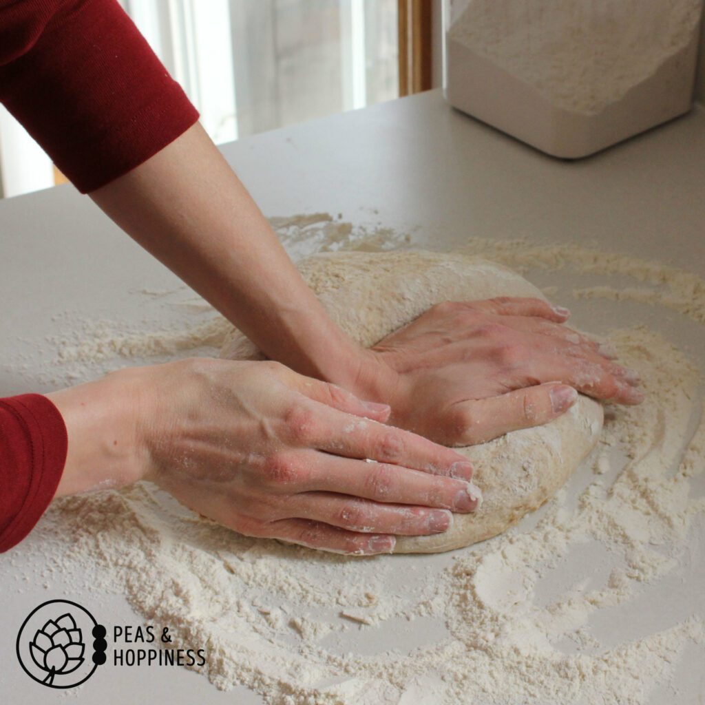 How to knead dough step 3 - press the ball of hand firmly into the dough