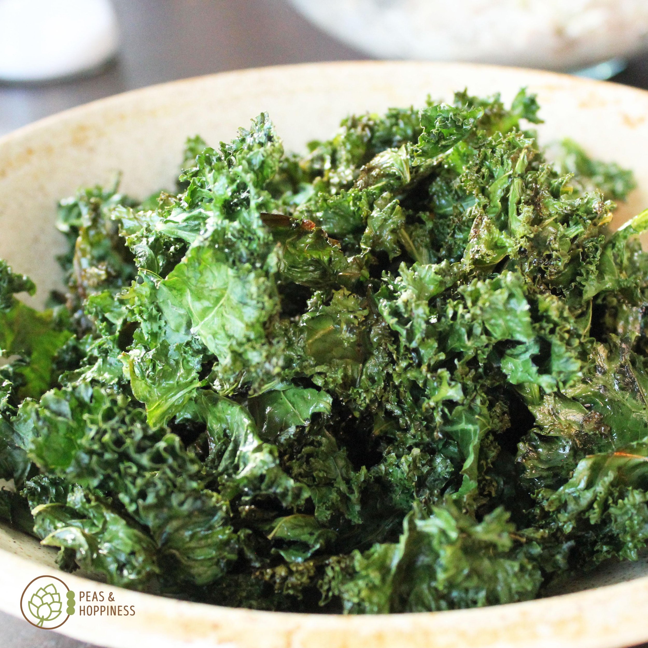 Recipe for Crispy Oven-Baked Kale Chips from Peas and Hoppiness