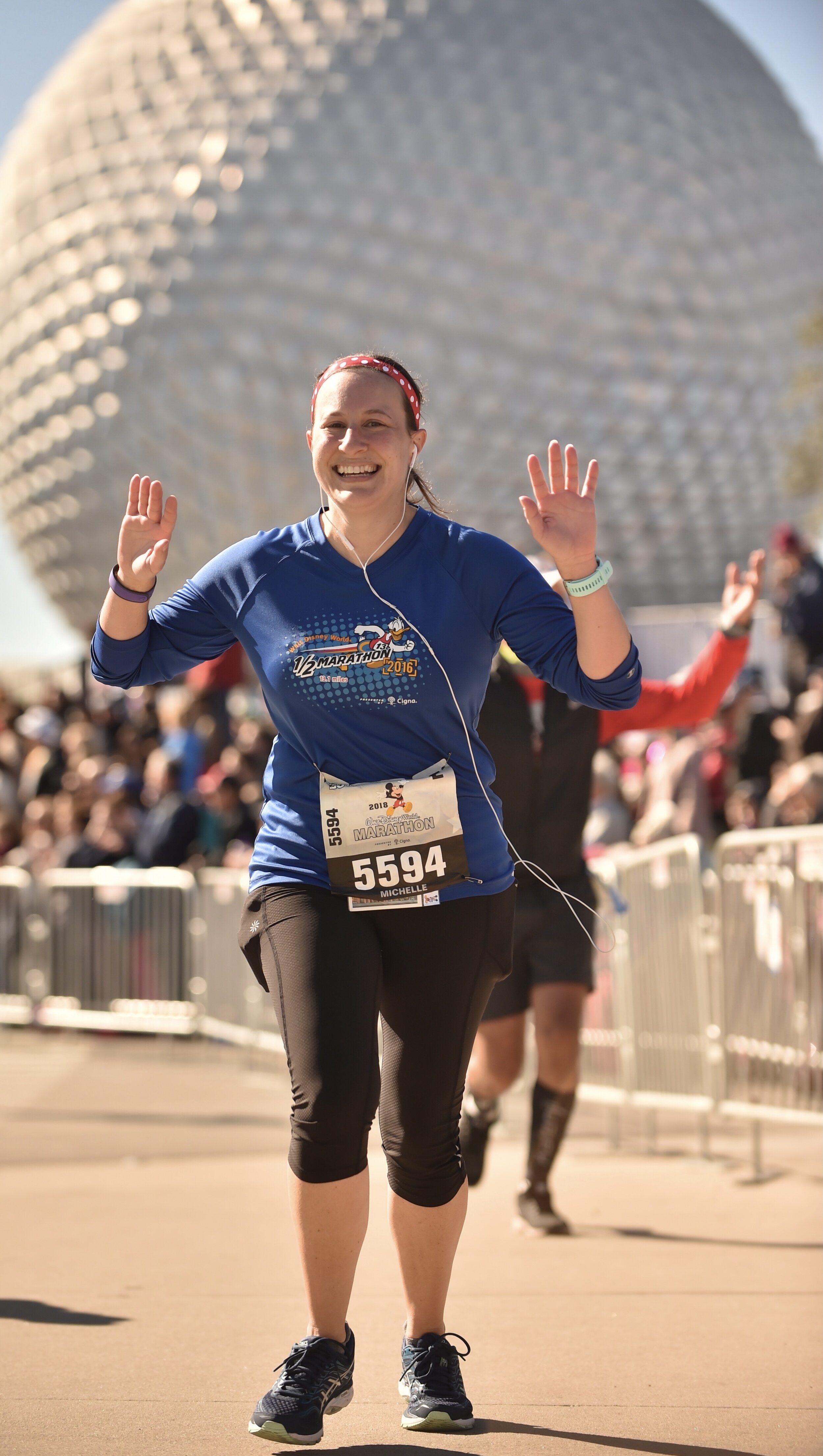Michelle having fun (gasp!) a the Disney Half Marathon in 2016