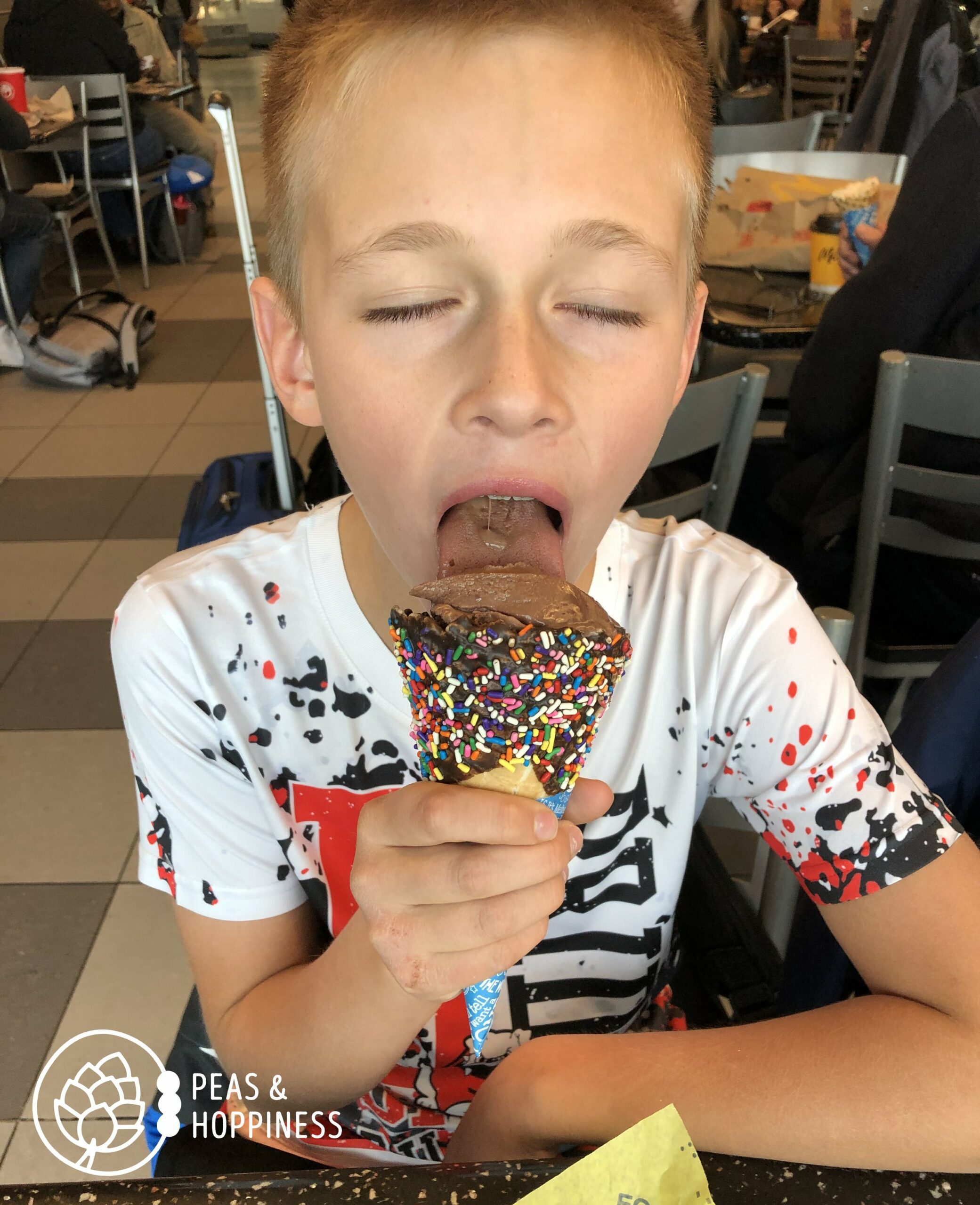 Jonah enjoys a chocolate ice cream cone - keep foods morally equivalent to fix picky eating