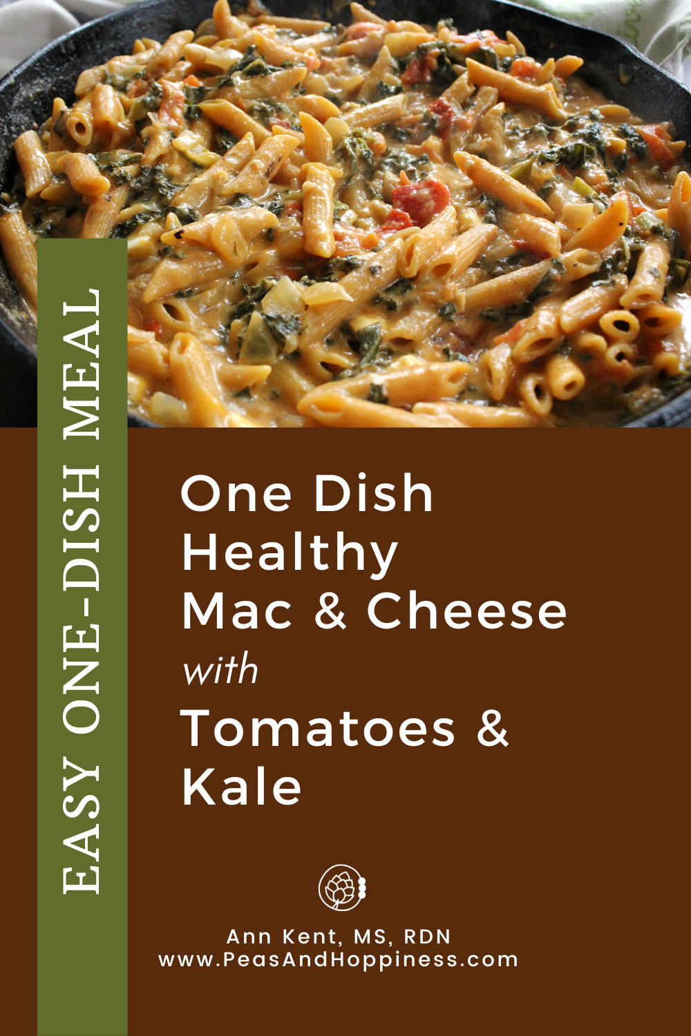 Printable Recipe for One Dish Healthy Mac & Cheese with Tomatoes & Kale - Easy Family-Friendly Recipe from Peas and Hoppiness