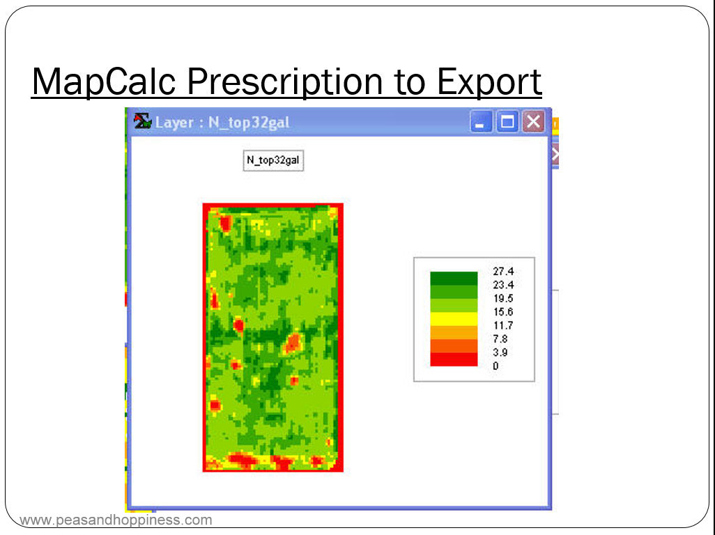Yield map data is used to determine the right amount of fertilizer to apply in different parts of the field. Different rates are applied to reduce runoff and increase yield.