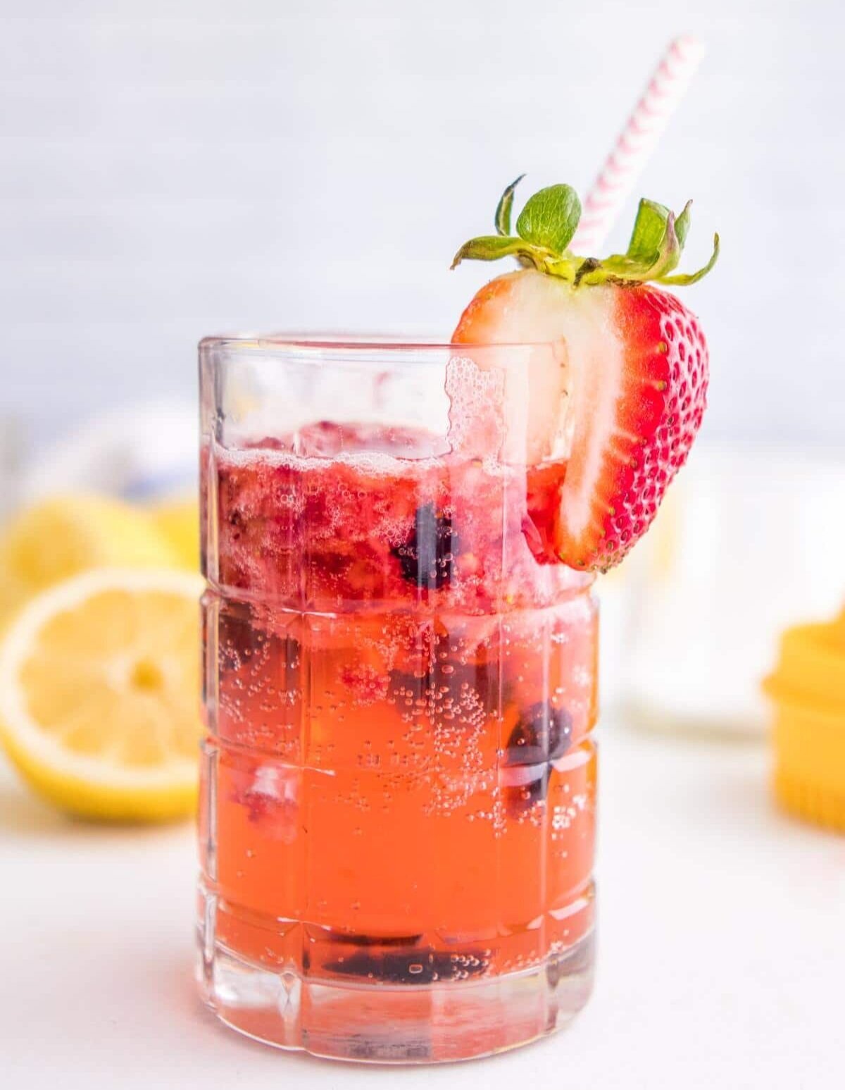 Sparkling Berry Lemonade by Rebecca Clyde, MS, RDN, CD, Cooking for One Expert and Owner of Nourish Nutrition Co