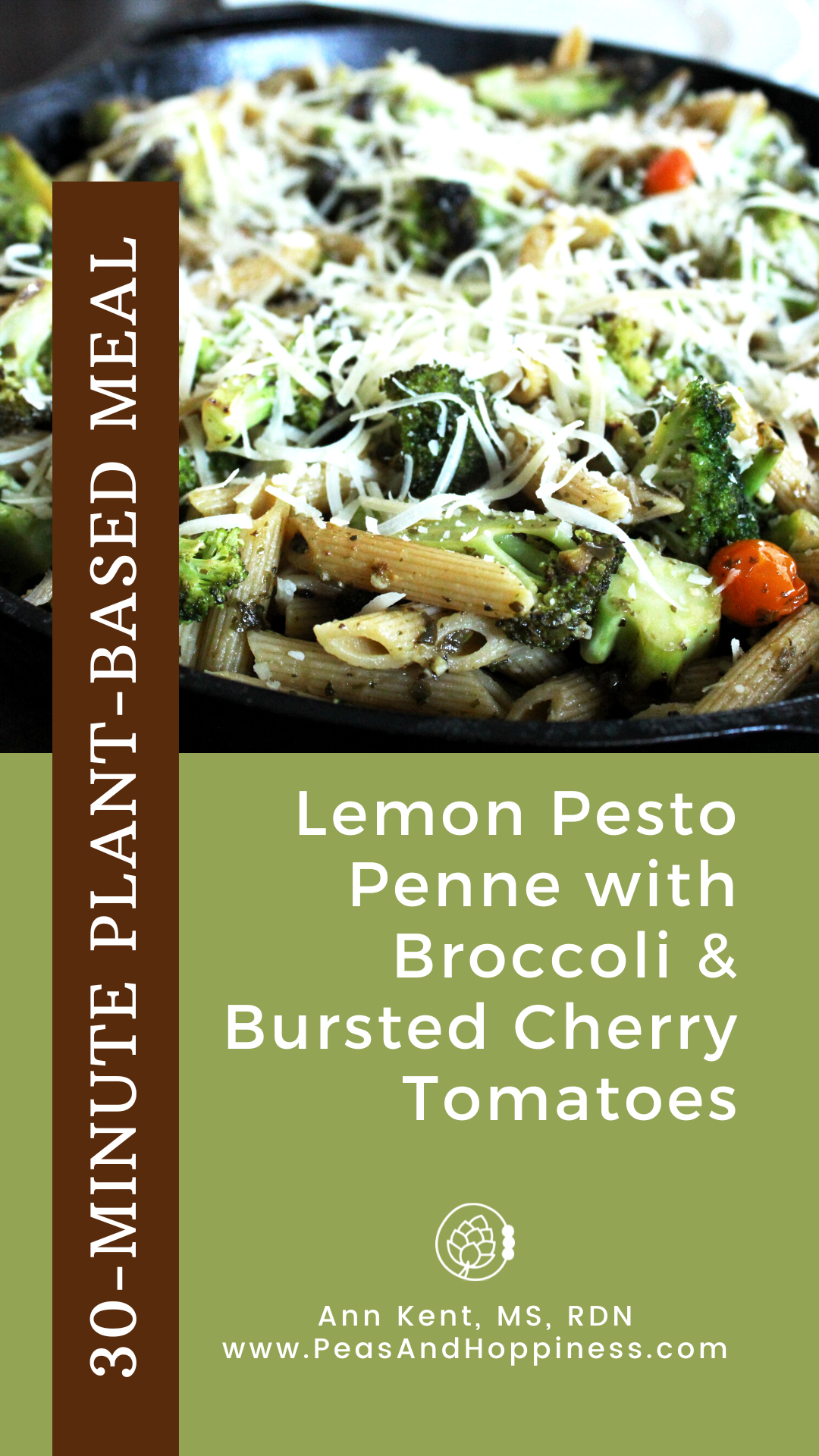 30 Minute Meal Recipe for Lemon Pesto Penne with Broccoli and Bursted Cherry Tomatoes