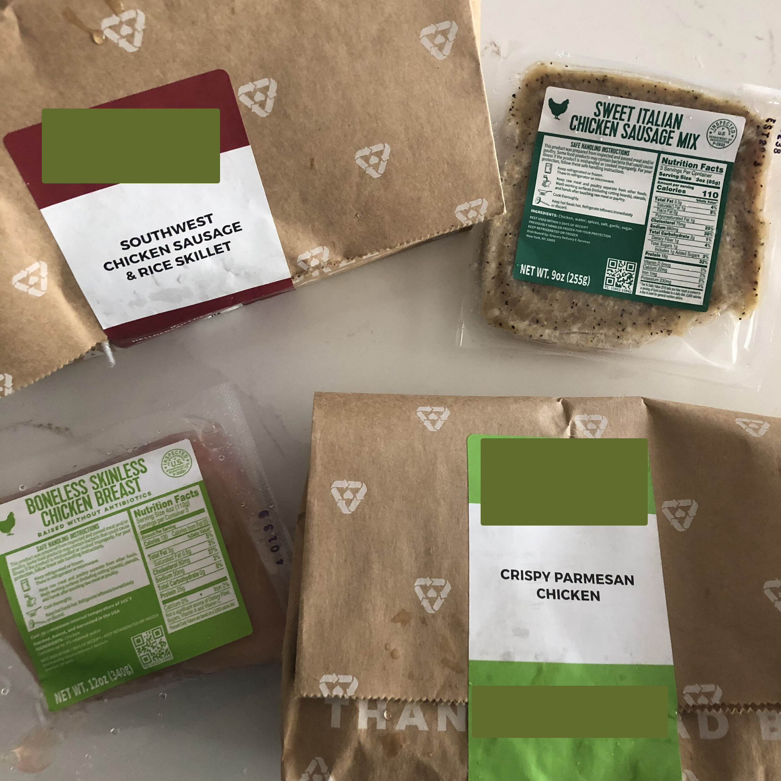 Packages of ingredients for the meal delivery kit