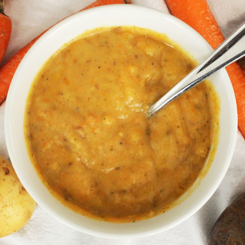 Creamy Potato Soup using Seasonal Vegetables Carrots and Potatoes