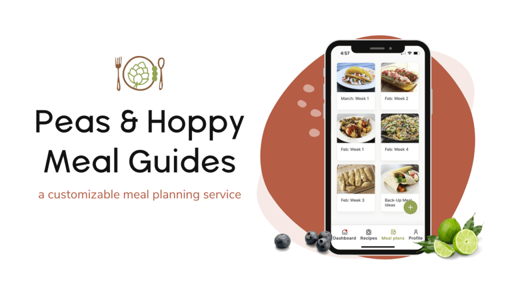 Peas and Hoppy Meal Guides - Customizable Meal Planning Service featuring Mobile app, grocery list, and healthy recipes