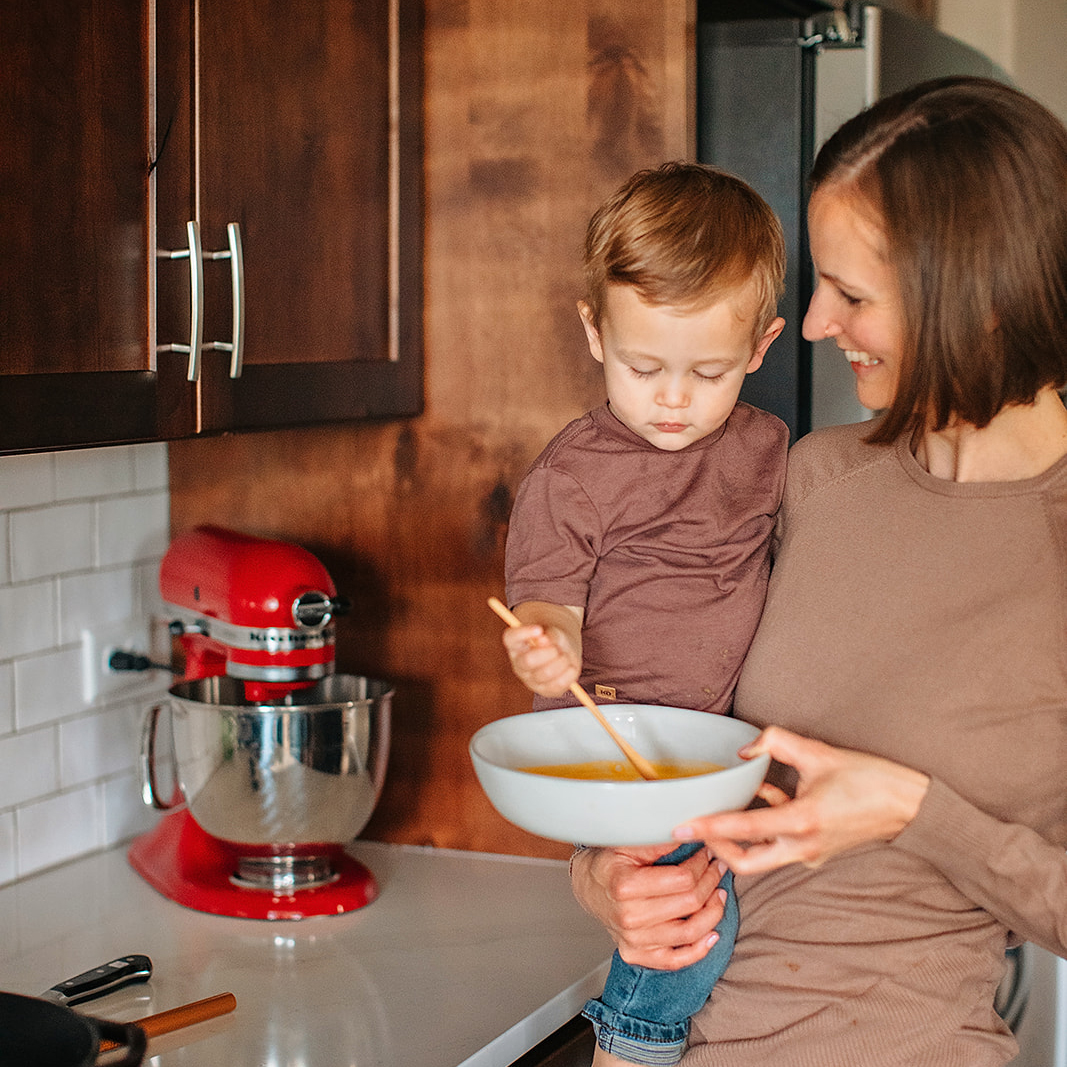 Registered Dietitian Ann Kent and her toddler making a recipe together